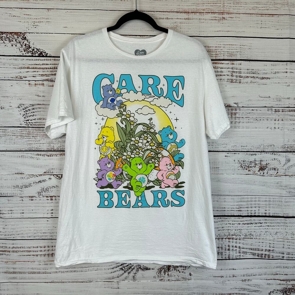 Women's Care Bears White Graphic Knit Short Sleeve T Shirt Nostalgia Cartoon L